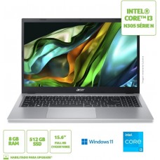 Notebook Acer Aspire 3 A315-510P-35D2 Intel Core I3 N305 8GB 512 GB SSD Tela 15.6 Windows 11 Home